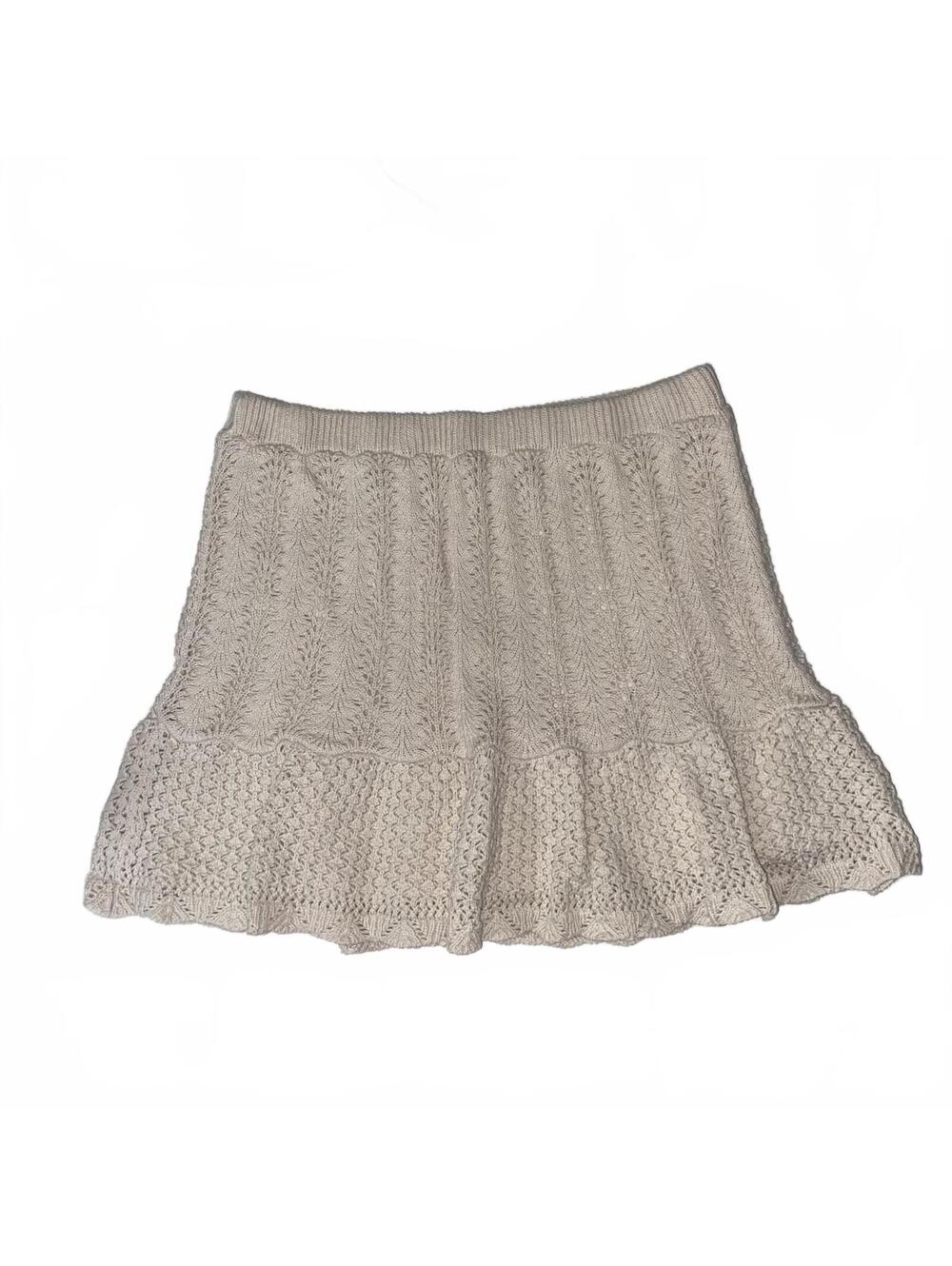 Cream Crochet Knit Mini Skirt Size Large Ruffle Hem Fairy Coquette Boho